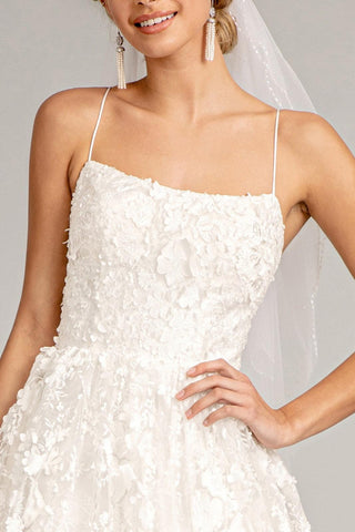 Long Spaghetti Strap Floral Mesh Wedding Dress