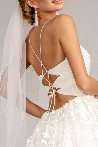 Long Spaghetti Strap Floral Mesh Wedding Dress