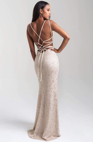 Sequined Deep V-neck Sheath Dress