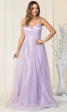Sleeveless Glittered Tulle Surplice Evening Gown