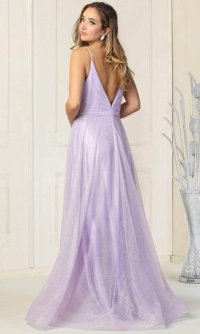 Sleeveless Glittered Tulle Surplice Evening Gown