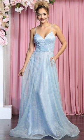 Sleeveless Glittered Tulle Surplice Evening Gown