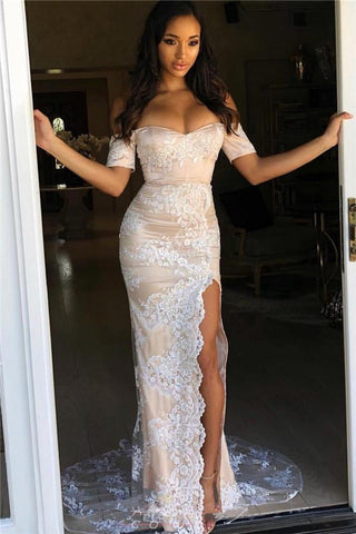 Meerjungfrau Chic Off-The-Shoulder Applikationen Side Split Ballkleider