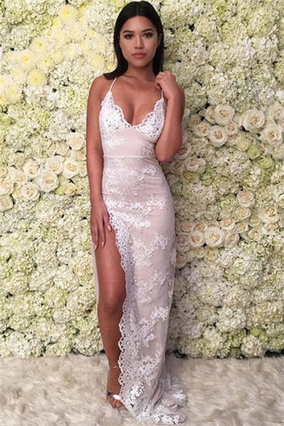 Meerjungfrau Glamouröse Spaghettiträger Spitzenapplikationen Rückenfreies Ballkleid