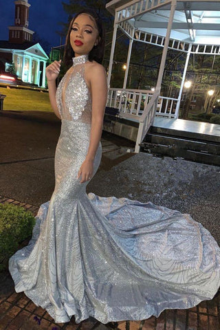 Mermaid Halter Sleeveless Floor-Length Formal Dresses