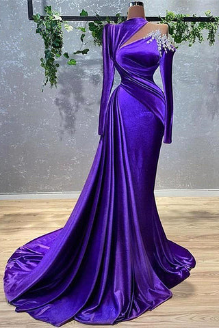 Meerjungfrau-Linie, hochgeschlossen, lang, langärmlig, Blumen-Ballkleid