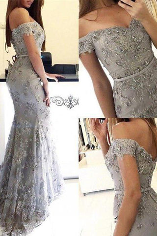 Mermaid Off-the-Shoulder Prom Dresses Sweetheart Long Silver Party Dress Evening Gowns