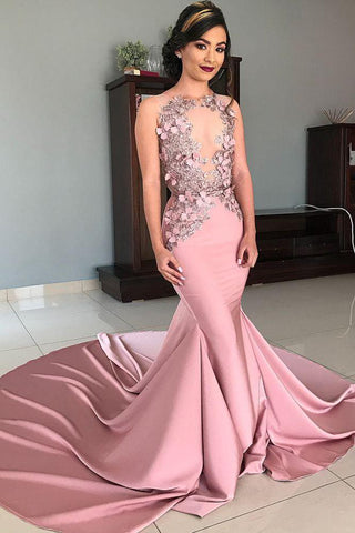 Mermaid Strapless Jewel Appliques Chic Prom Dresses Glamorous Long Evening Dresses With Chapel Train