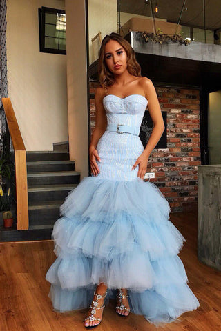Meerjungfrau Sweetheart Bodenlanges Tüll Pailletten Ballkleid