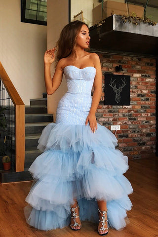 Meerjungfrau Sweetheart Bodenlanges Tüll Pailletten Ballkleid