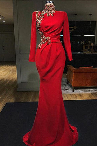 Mermaid Sweetheart Long Appliques High Split Long Sleeve Prom Dresses