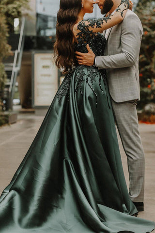 Mermaid Sweetheart Long Long Sleeve Appliques Lace With Side Train Prom Dresses