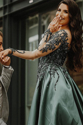 Mermaid Sweetheart Long Long Sleeve Appliques Lace With Side Train Prom Dresses