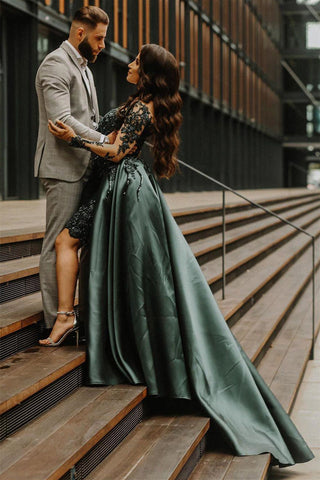 Mermaid Sweetheart Long Long Sleeve Appliques Lace With Side Train Prom Dresses