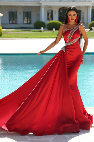 Mermaidal Beaded Sleeveless Long Open Back With Side Train Prom Dresses