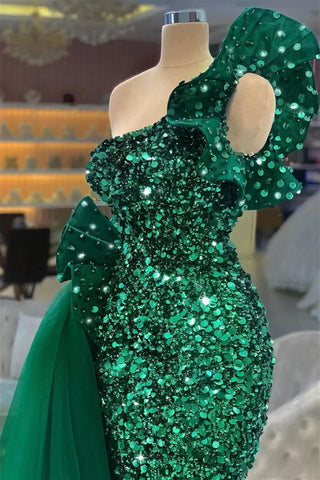 Mermaidal Lace Sequins Sleeveless Long Bowknot With Side Train Prom Dresses