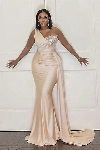 Mermaidal Sleeveless Long Open Back Applique With Side Train Prom Dresses