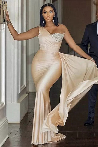 Mermaidal Sleeveless Long Open Back Applique With Side Train Prom Dresses