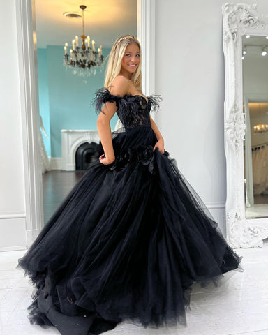 Princess A-Line Off the Shoulder Lace Tulle Prom Dress