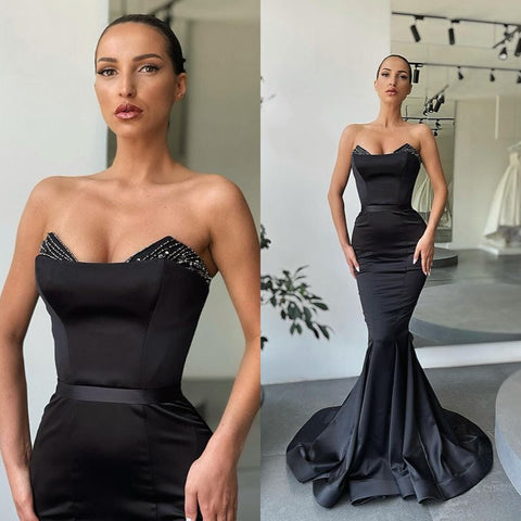 Modern Black Mermaid Long Ball Dresses Beadings