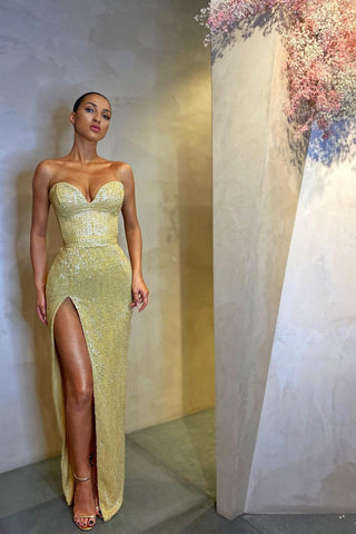 Modern Split Prom Dress Mermaid Sequins Ball Dresses Sweetheart