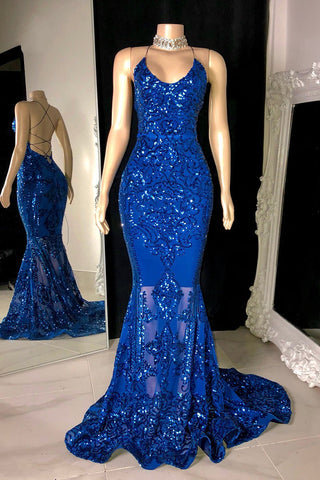 Bescheidenes Neckholder-Abendkleid mit V-Ausschnitt, ärmellos, Meerjungfrau, lang
