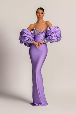 Modest Lilac Detachable Sleeves Prom Dresses Mermaid Sweetheart With Sequins