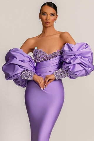 Modest Lilac Detachable Sleeves Prom Dresses Mermaid Sweetheart With Sequins