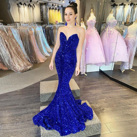 Modest Long Mermaid Sequined Sleeveless Prom Dress