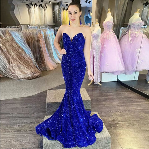 Modest Long Mermaid Sequined Sleeveless Prom Dress