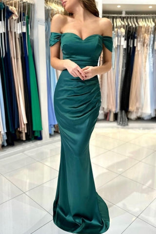 Modest Modest Long Dark Green Off-the-shoulder Mermaid Sleeveless Evening Gown