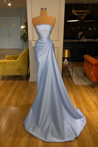 Modest Strapless Mermaid Long Blue Evening Prom Dresseses