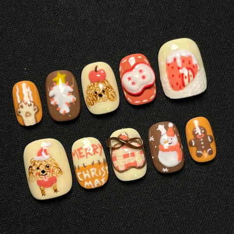 Hot SaleChristmas Puppy NailsHandmade Artificial Gel Nail Press-On Nails