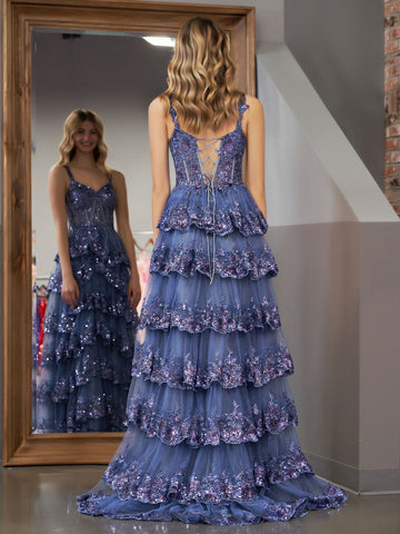 Princess A Line Off the Shoulder Corset Prom Dress with Lace Ruffles