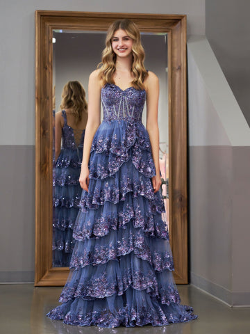 Princess A Line Off the Shoulder Corset Prom Dress with Lace Ruffles