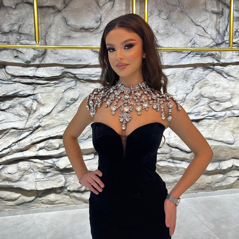 New Arrival Black Ankle-Length V-Neck Sleeveless Mermaid Evening Party Gowns