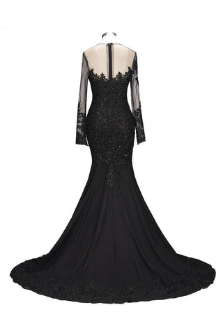 New Arrival Black Long Sleevess Lace Mermaid Prom Dress Sequins Long