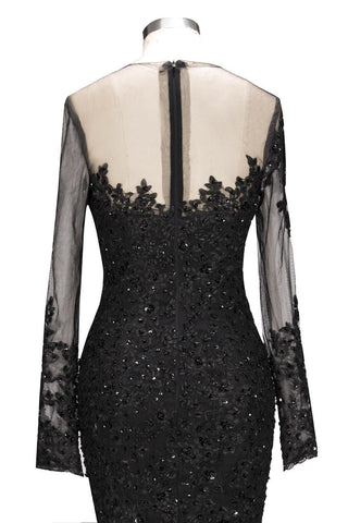 New Arrival Black Long Sleevess Lace Mermaid Prom Dress Sequins Long