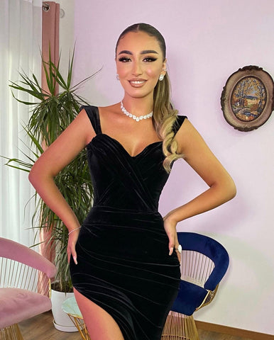 New Arrival Black Sweetheart Sleeveless Traps Mermaid Evening Party Gowns Long Slit Online