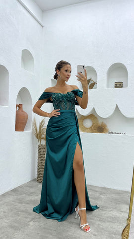 New Arrival Off-the-Shoulder Sleeveless Mermaid Evening Party Gowns Long Slit Online