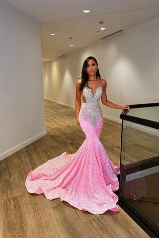 New Arrival Sleeveless Mermaid Sequins Evening Party Gowns With Ruffles Long