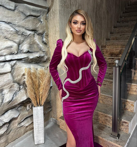 New Arrival Sweetheart Long Sleeves Mermaid Evening Party Gowns Long Slit Online