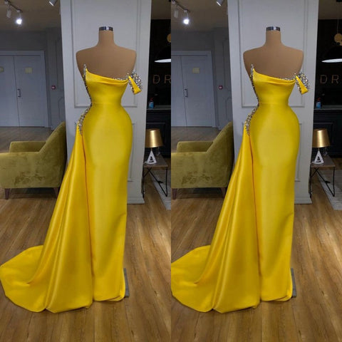 Neu Helle Gelb Mentallic Pailletten Überrock Prom Kleid Eine schulter