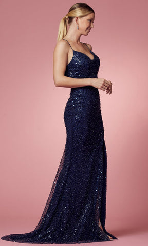 Beaded Cowl Prom Dress with Slit