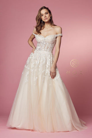 Off Shoulder A-Line Long Wedding Gown