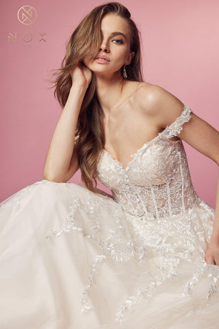 Off Shoulder A-Line Long Wedding Gown