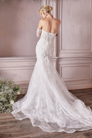 Off Shoulder Long Trail Wedding Dress