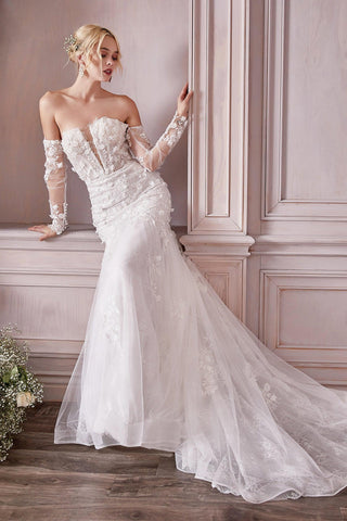 Off Shoulder Long Trail Wedding Dress