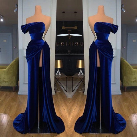 Schulterfreies, langes Meerjungfrauen-Ballkleid mit Schlitz