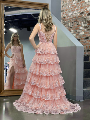 Princess A Line Off the Shoulder Corset Prom Dress with Lace Ruffles
